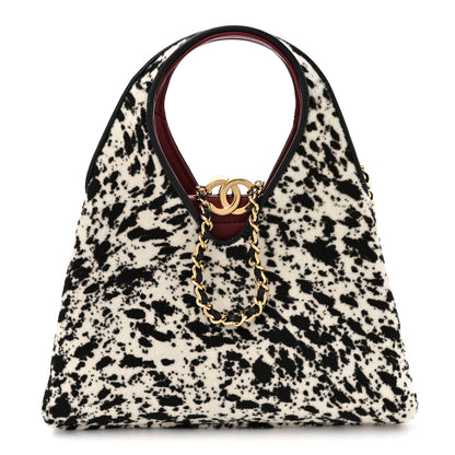 Chanel Pony Hair Printed Chic Lady Small Shopping Tote Black White 1 of 9