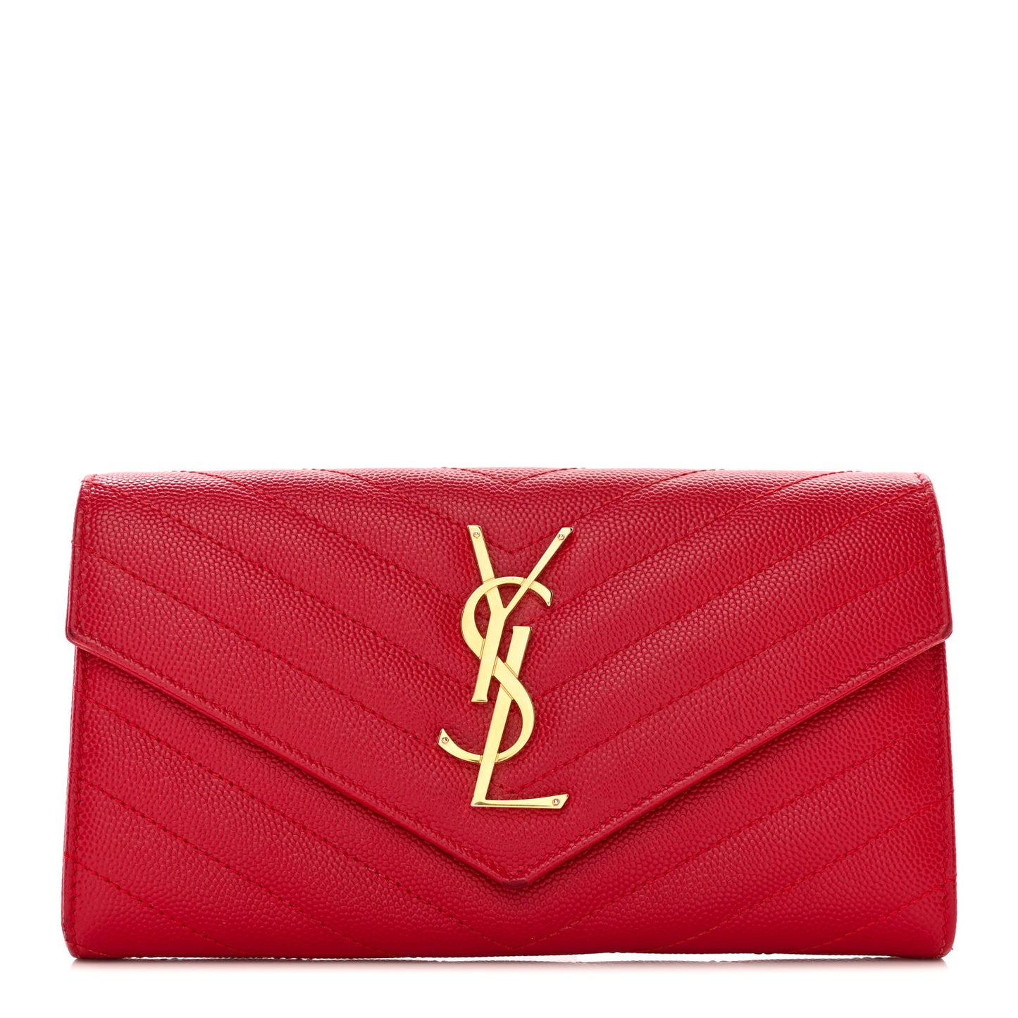 Grain De Poudre Matelasse Chevron Monogram Flap Wallet Red