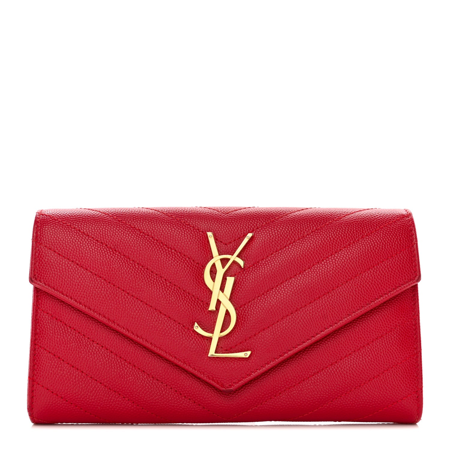 Saint Laurent Grain De Poudre Matelasse Chevron Monogram Flap Wallet Red 1 of 10