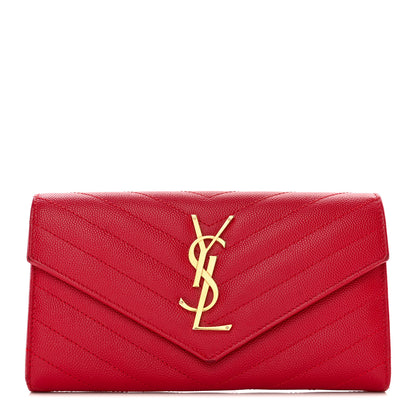Saint Laurent Grain De Poudre Matelasse Chevron Monogram Flap Wallet Red 1 of 10