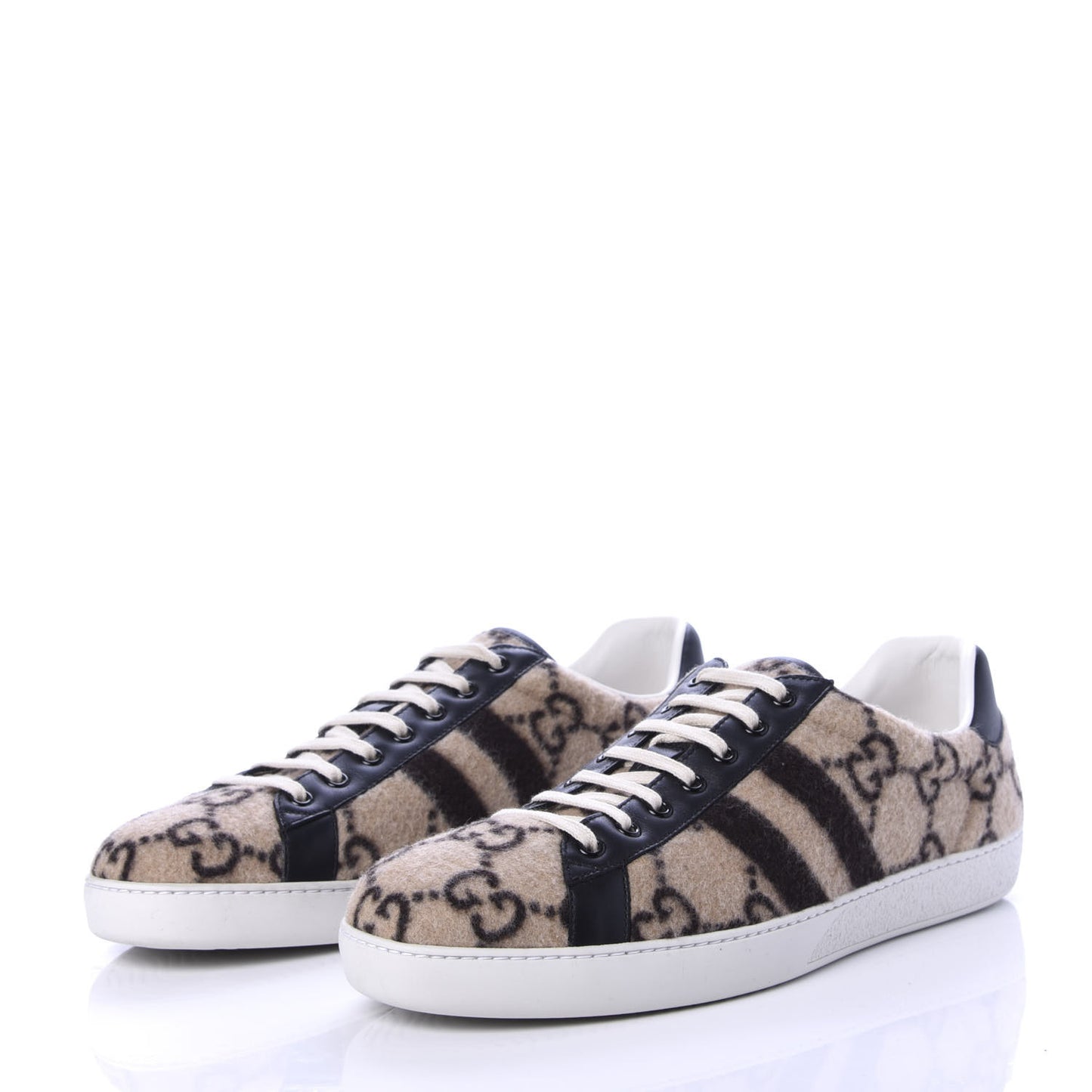 Covered Wool Big GG Monogram Mens Sneakers 11 Beige Black