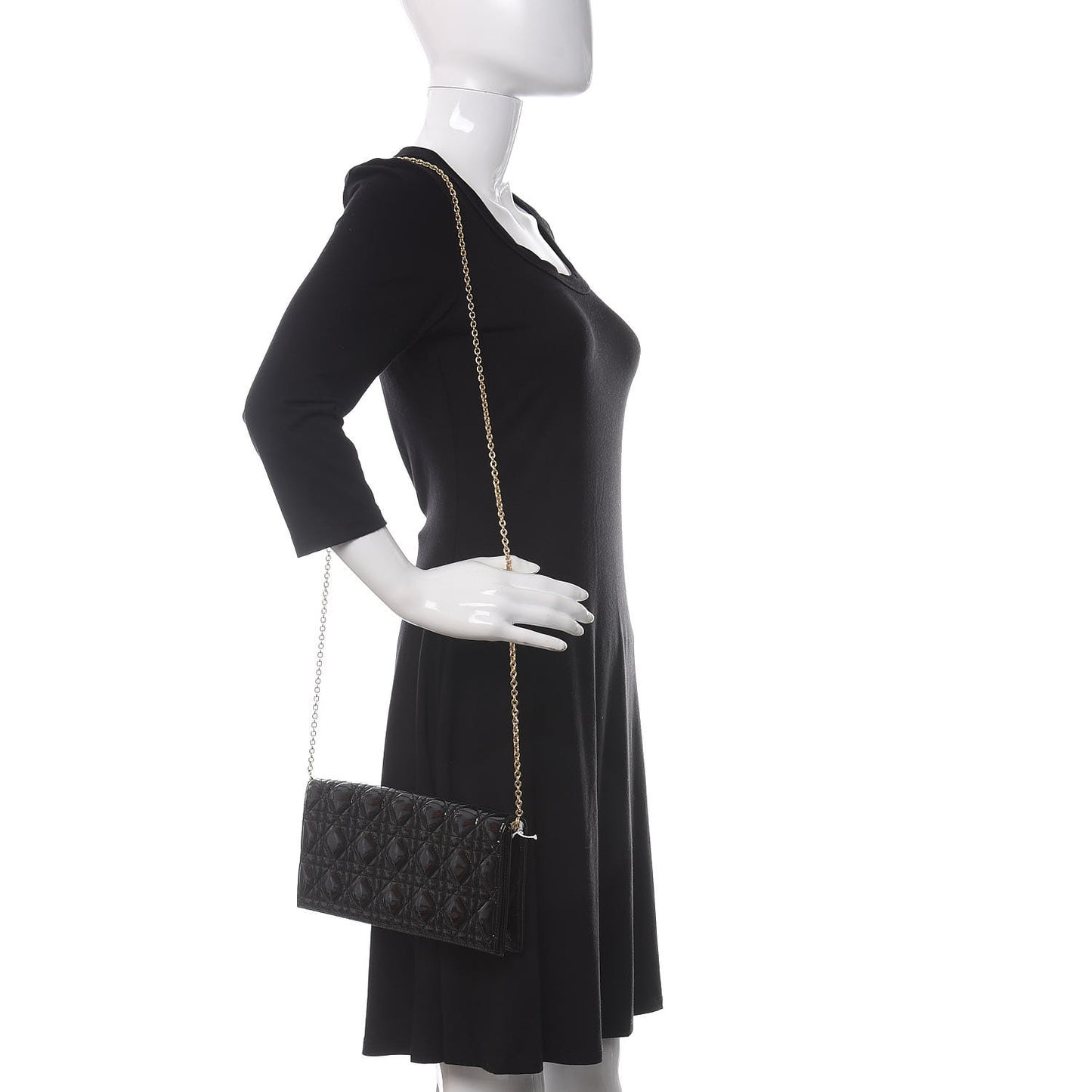 Patent Cannage Lady Dior Convertible Clutch Black
