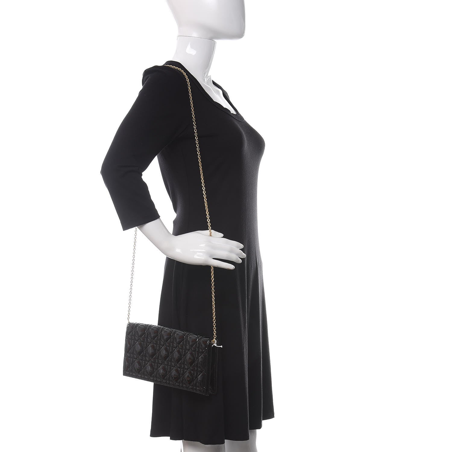 Christian Dior Patent Cannage Lady Dior Convertible Clutch Black 2 of 10