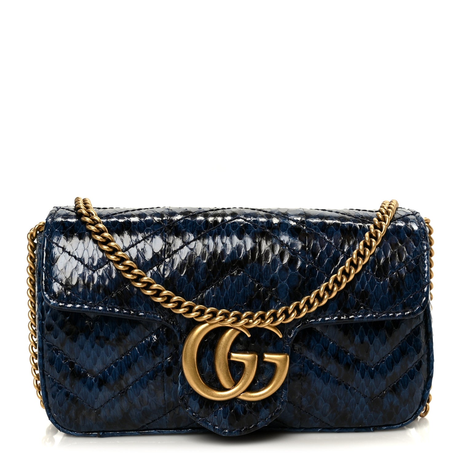 Gucci Snakeskin Matelasse Super Mini GG Marmont Shoulder Bag Blue 1 of 10