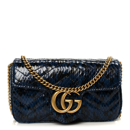 Gucci Snakeskin Matelasse Super Mini GG Marmont Shoulder Bag Blue 1 of 10