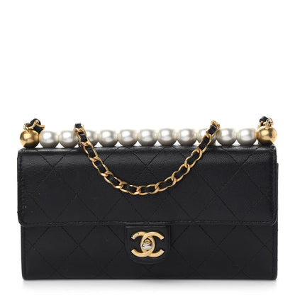 Chanel Goatskin Quilted Chic Pearls Clutch With Chain Black 1 of 10