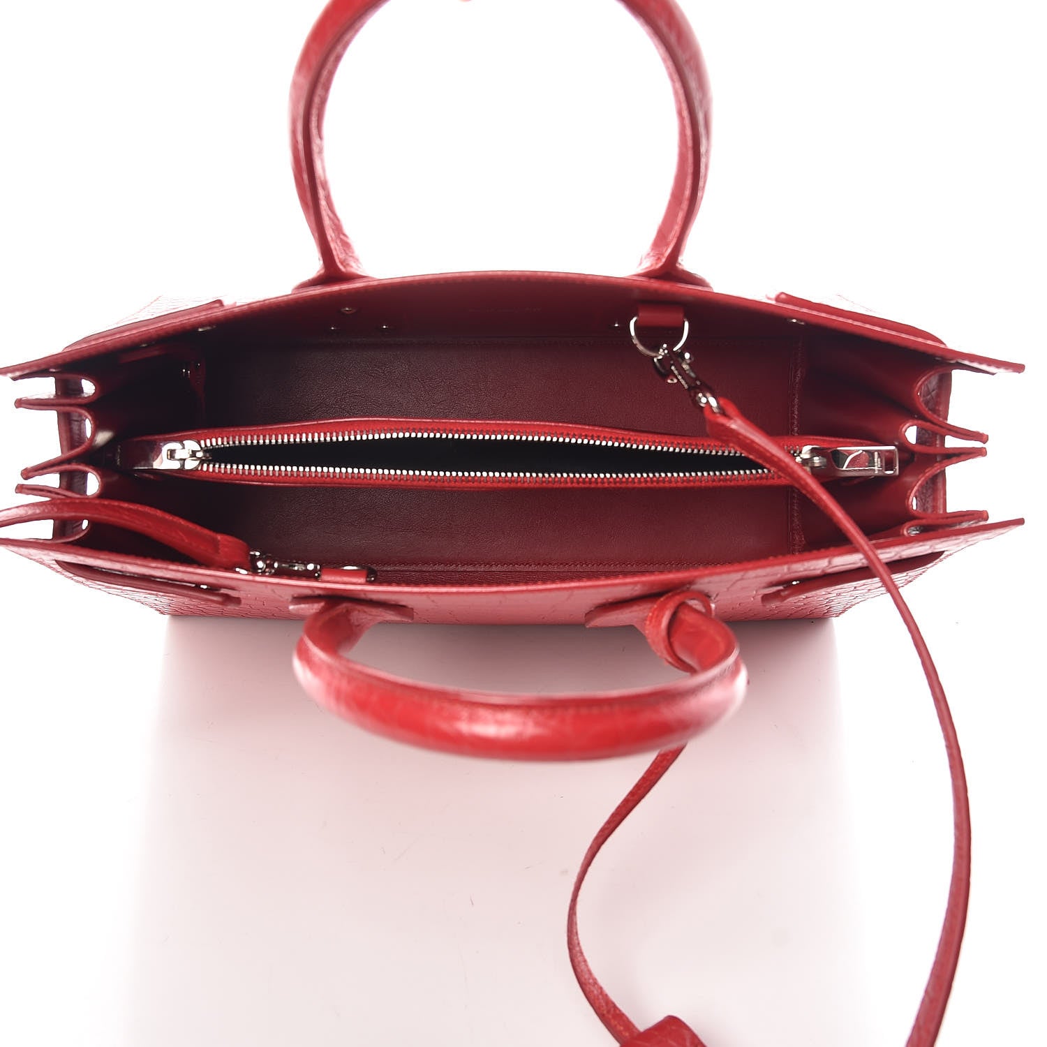 Saint Laurent Calfskin Crocodile Embossed Small Sac De Jour Eros Red 6 of 14