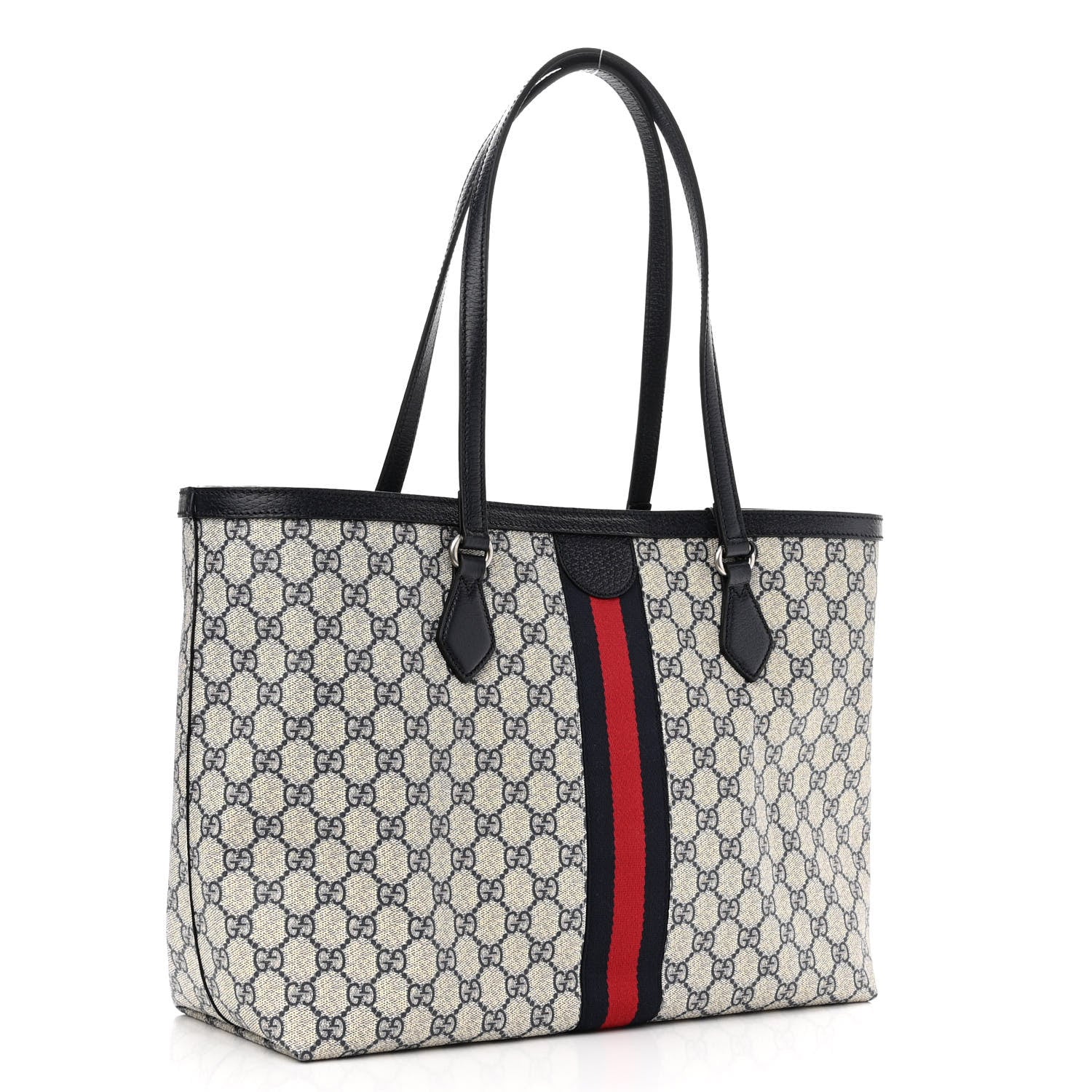Gucci GG Supreme Monogram Textured Calfskin Web Medium Ophidia Shopping Tote Beige Blue 3 of 10