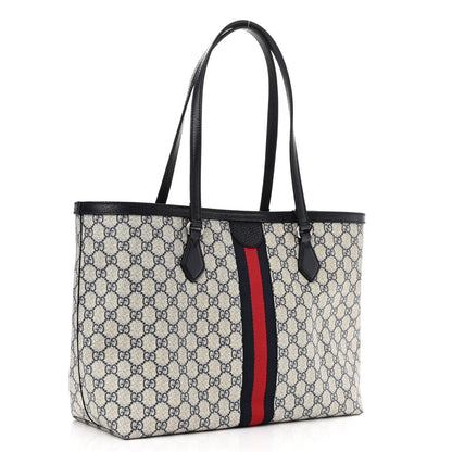 Gucci GG Supreme Monogram Textured Calfskin Web Medium Ophidia Shopping Tote Beige Blue 3 of 10