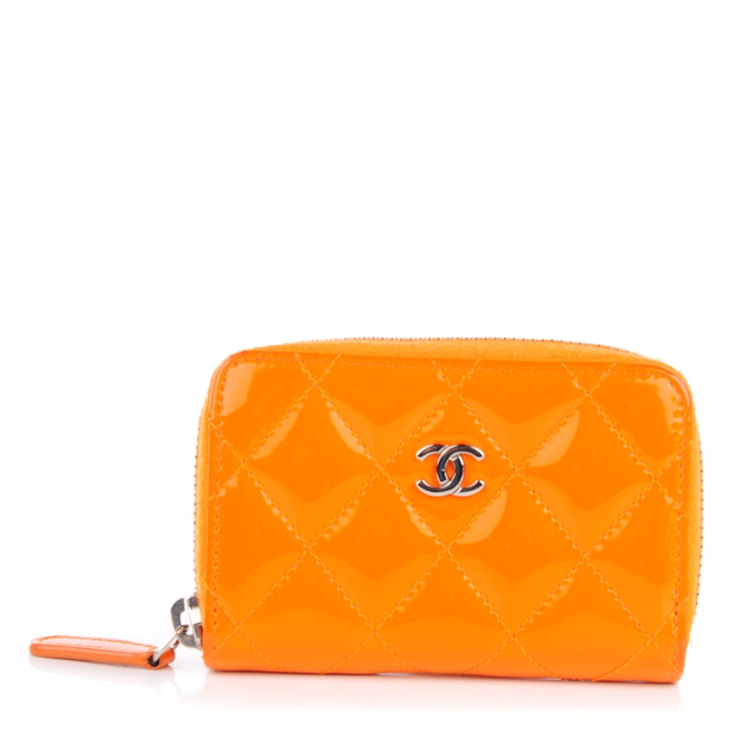 Chanel Patent Calfskin Quilted Zip Coin Purse Orange 1 of 11