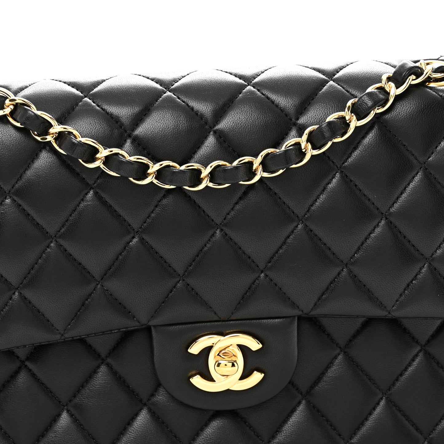 Lambskin Quilted Medium Double Flap Black