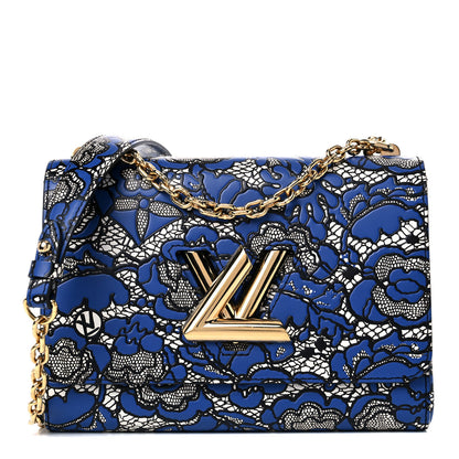Louis Vuitton Calfskin Lace Flower Inlay Twist Shoulder Bag MM Navy Black 1 of 8