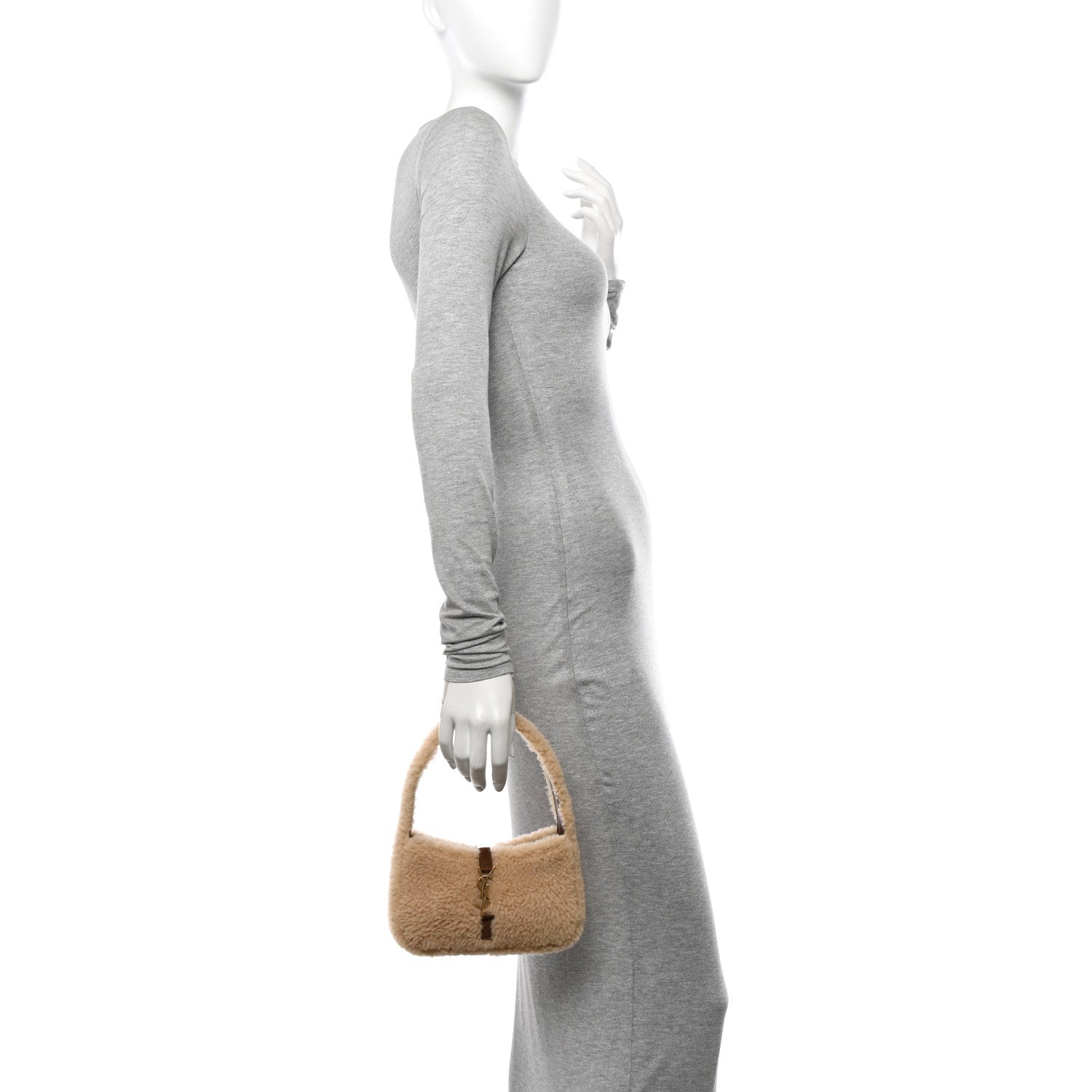 Saint Laurent Shearling Le 5 A 7 Mini Hobo Natural Beige 2 of 10