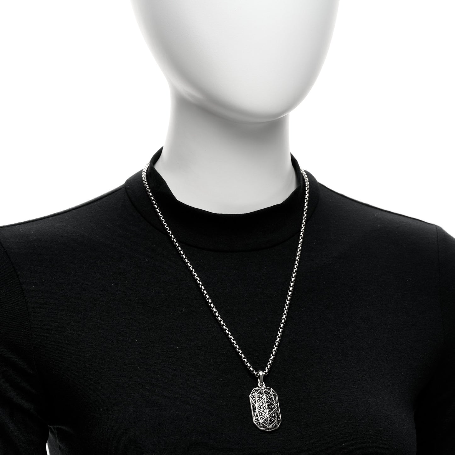 Sterling Silver Black Diamond 36.3mm Faceted Amulet Pendant