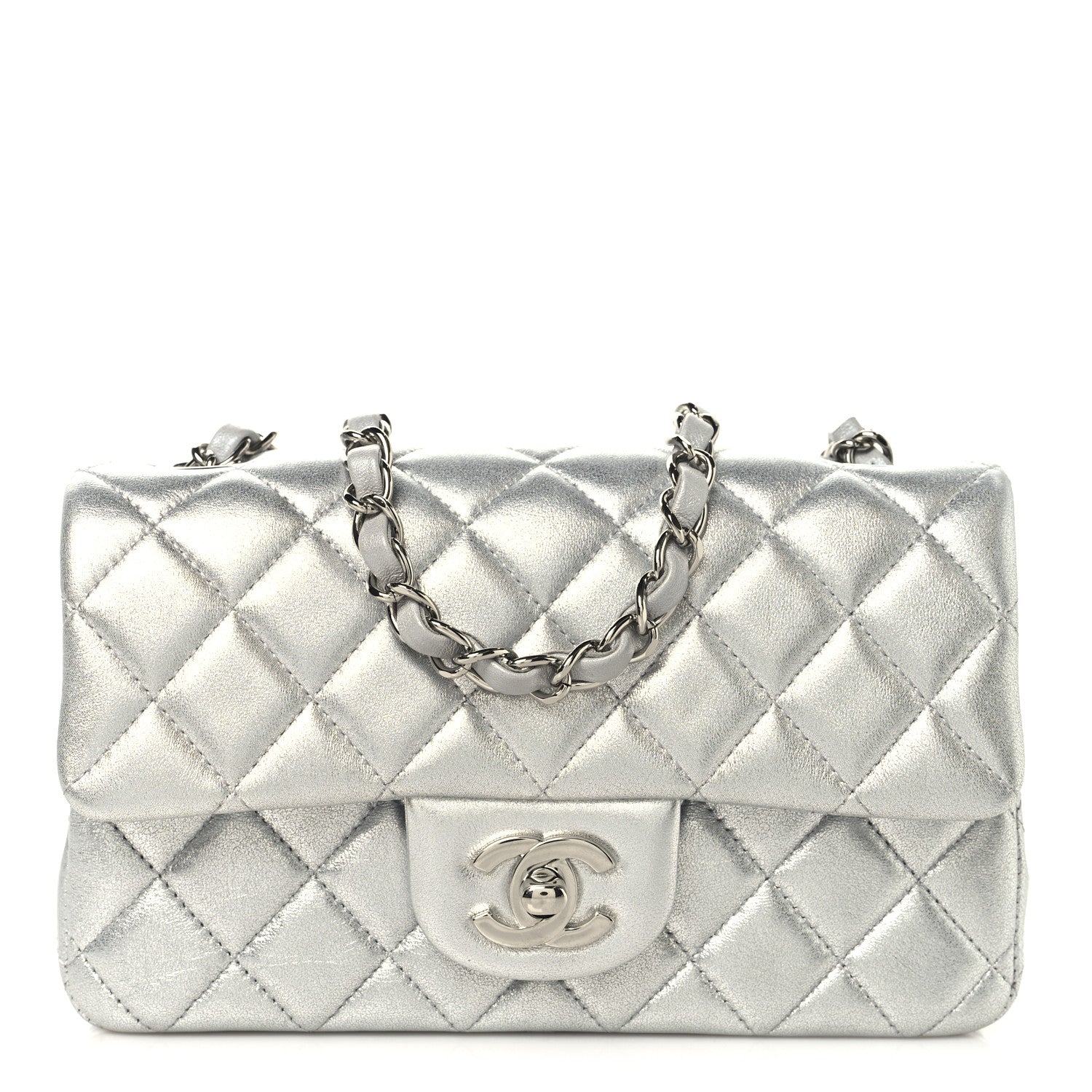 Chanel Metallic Lambskin Quilted Mini Rectangular Flap Silver 1 of 10