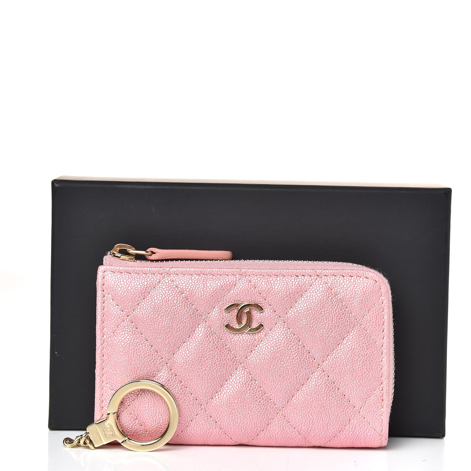 Chanel Iridescent Caviar Quilted Zipped Key Holder Case Rose Pink 8 of 8