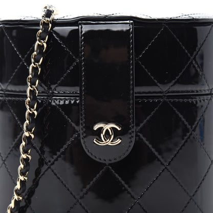 Chanel Patent Quilted Round Small Vanity With Chain Black 10 of 11