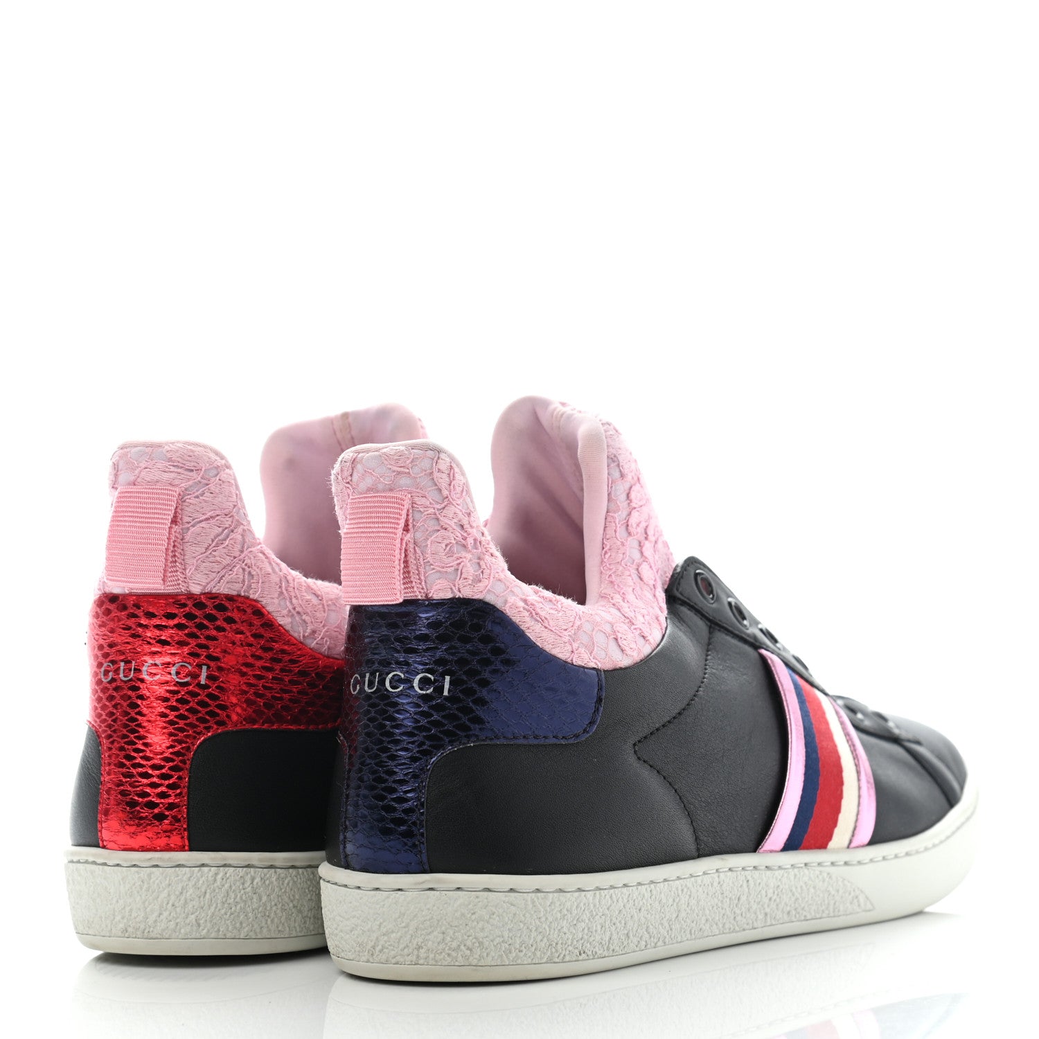 Gucci Calfskin Lace Ayers Sylvie Web Womens New Ace High Top Sneakers 39 Black 4 of 10