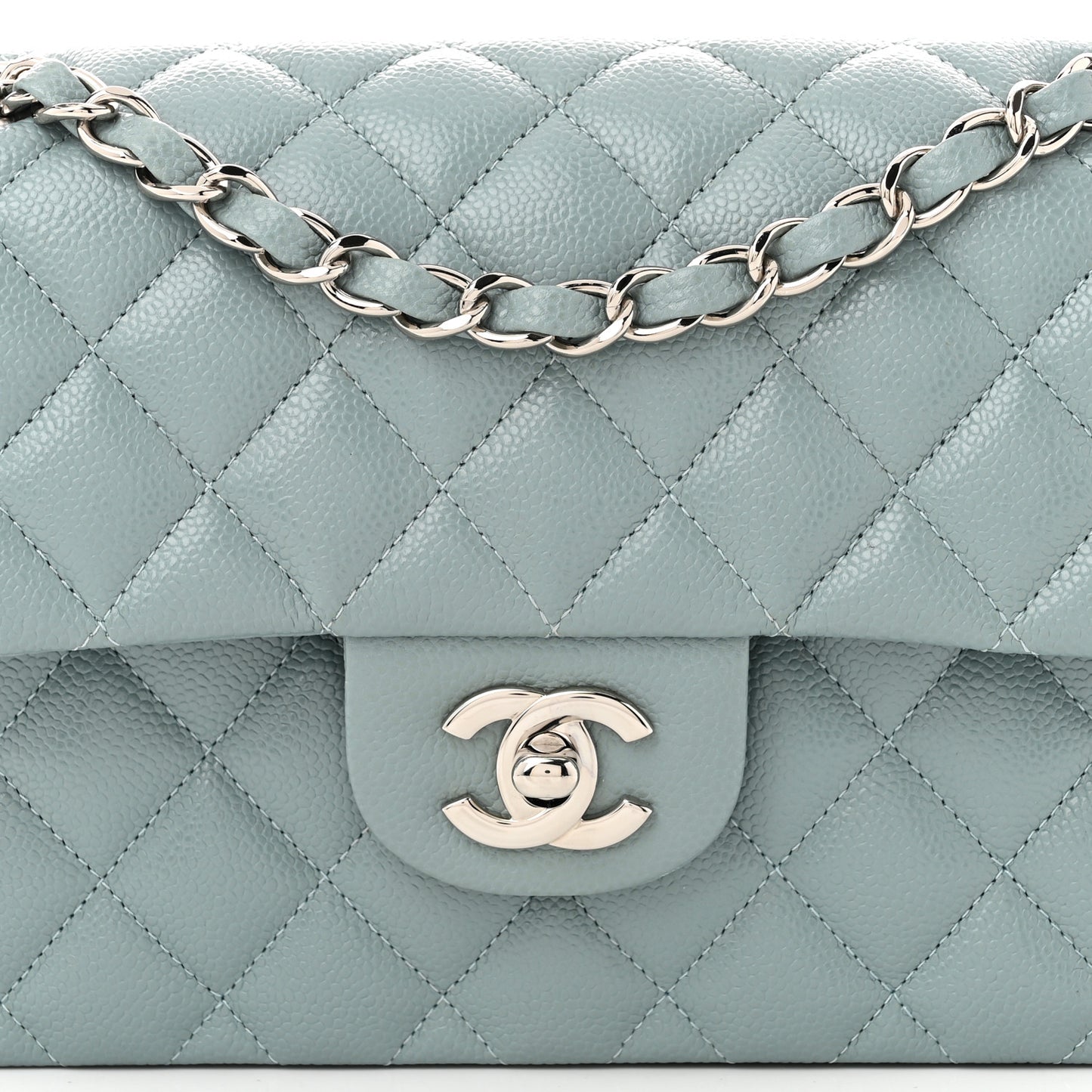 Caviar Quilted Small Double Flap Light Blue