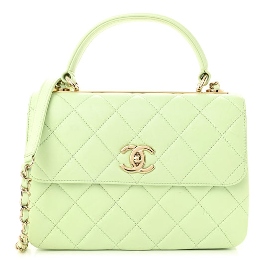 Lambskin Quilted Small Trendy CC Flap Dual Handle Bag Light Green