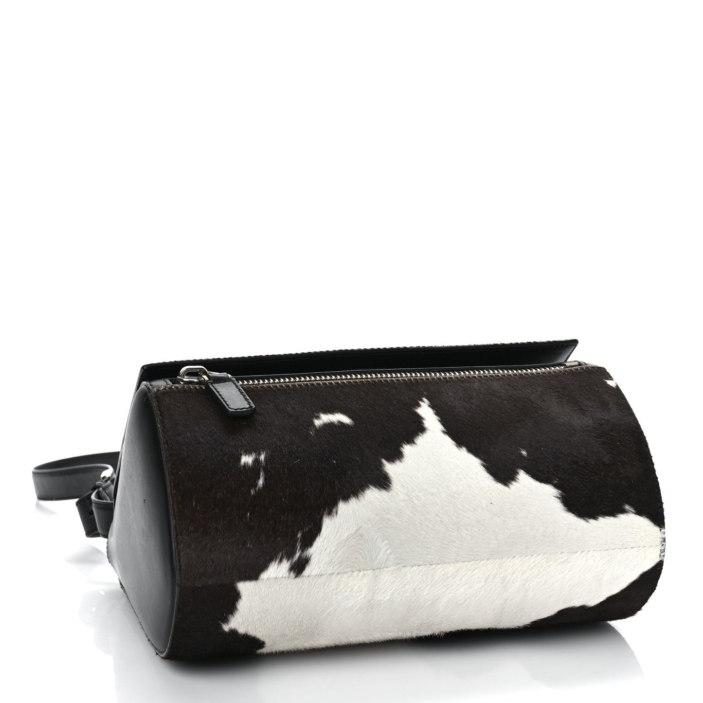 Cow Hair Medium Pandora Box Crossbody Bag Brown White