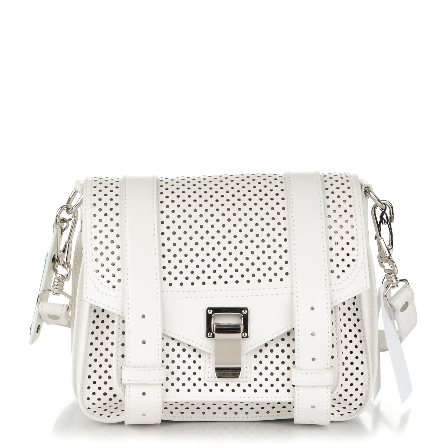 Perforated Calfskin PS1 Pouch Messenger Optic White
