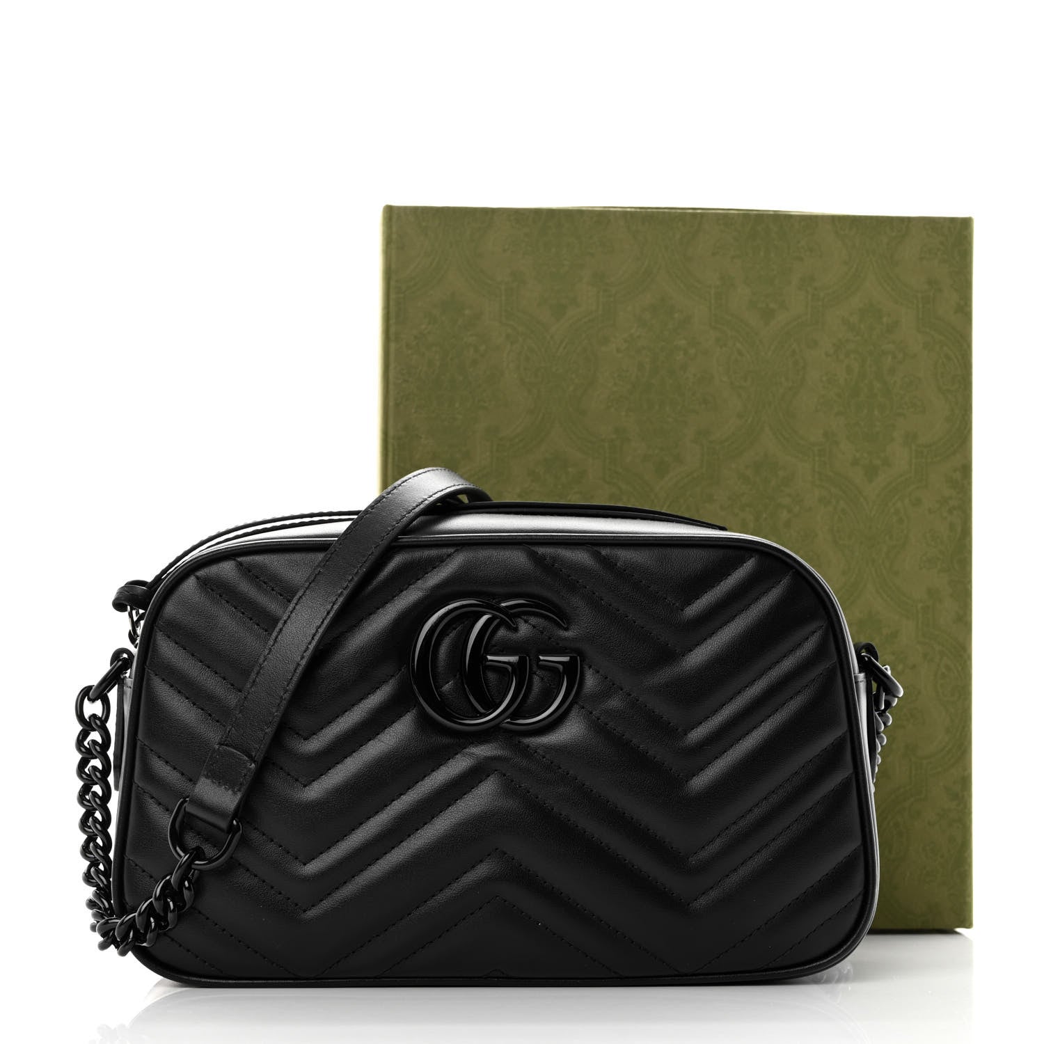 Gucci Calfskin Matelasse Monochrome Small GG Marmont Chain Shoulder Bag Black 11 of 11