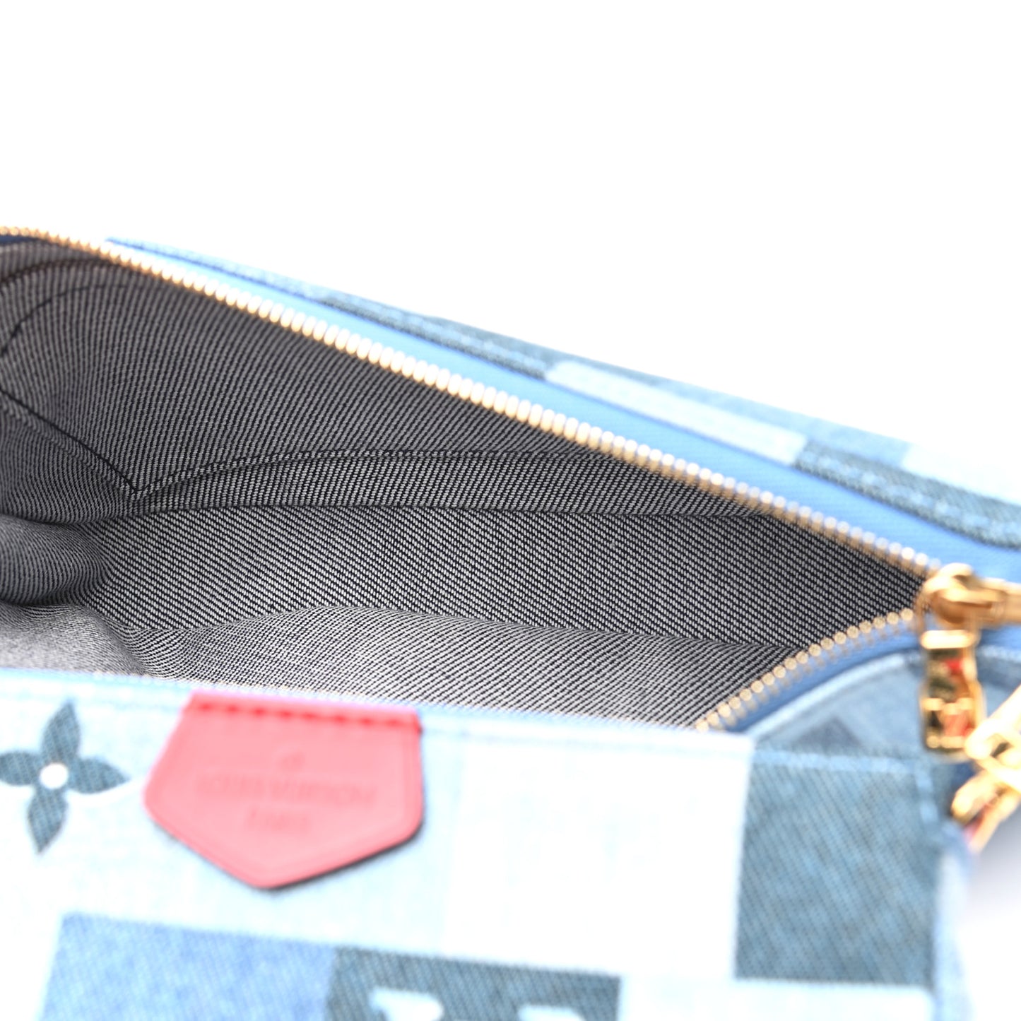 Denim Damier Monogram Patchwork Multi Pochette Accessories Blue Rouge