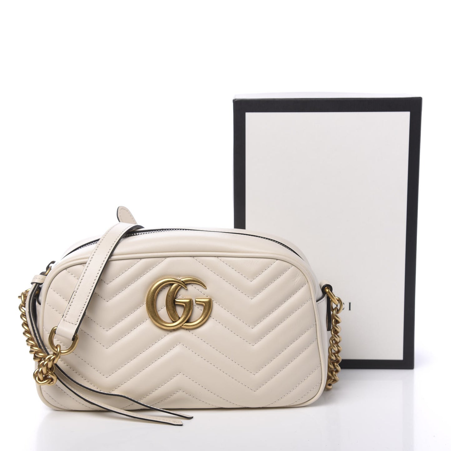 Calfskin Matelasse Small GG Marmont Chain Shoulder Bag White