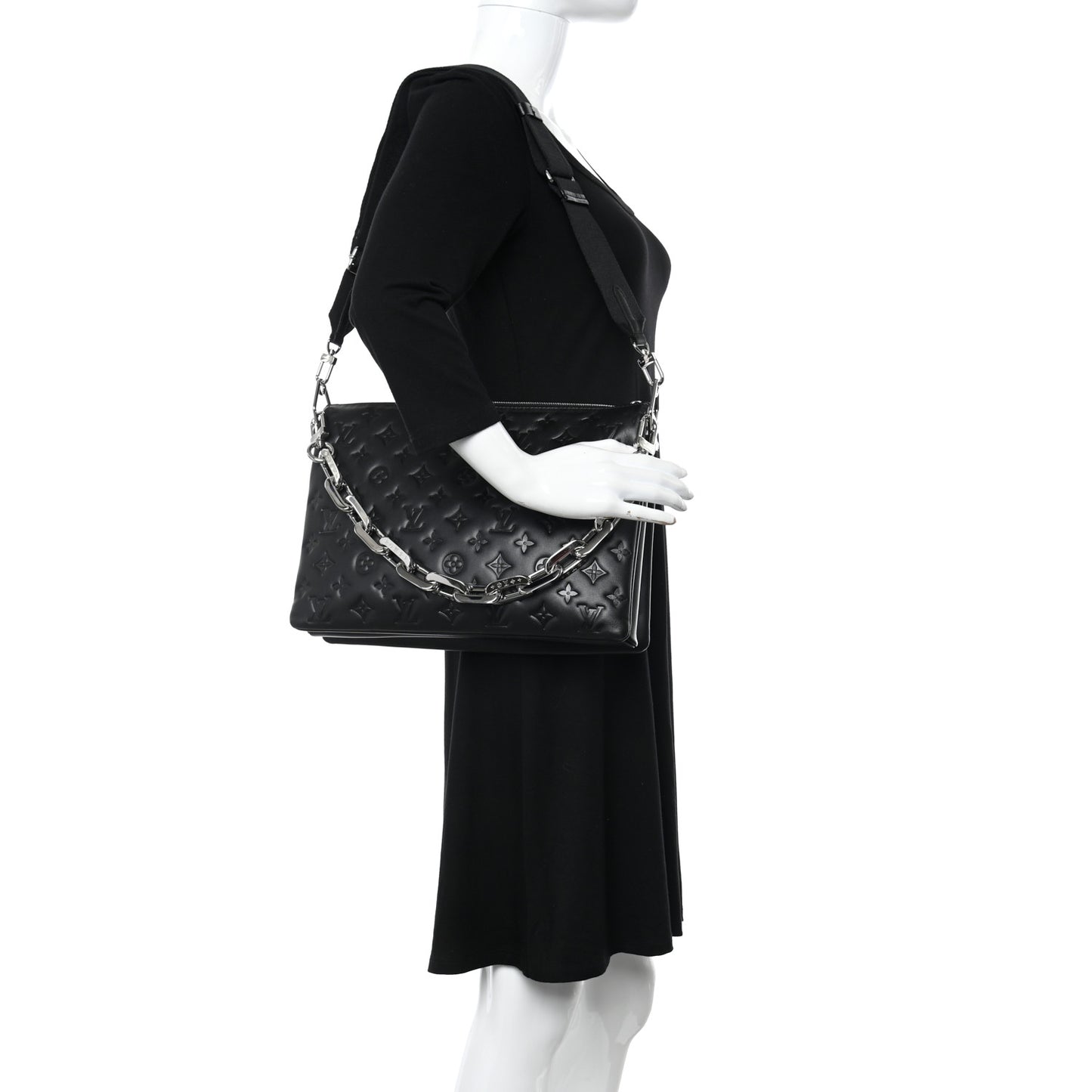 Lambskin Embossed Monogram Coussin MM Black