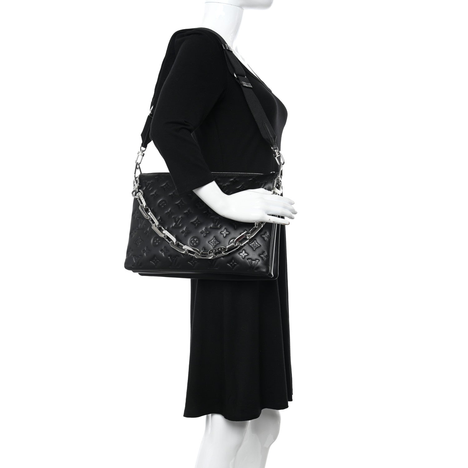 Louis Vuitton Lambskin Embossed Monogram Coussin MM Black 2 of 11