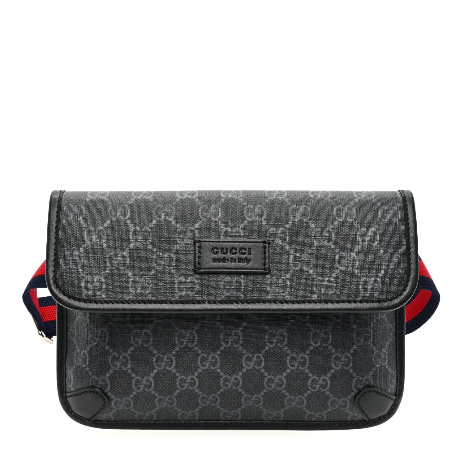 Gucci GG Supreme Monogram Web Slim Belt Bag Black Grey 1 of 10