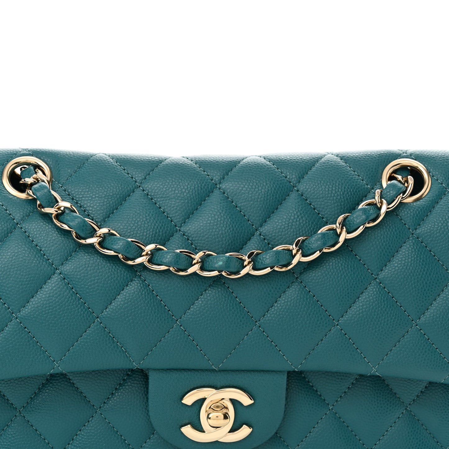 Caviar Quilted Small Double Flap Turquoise