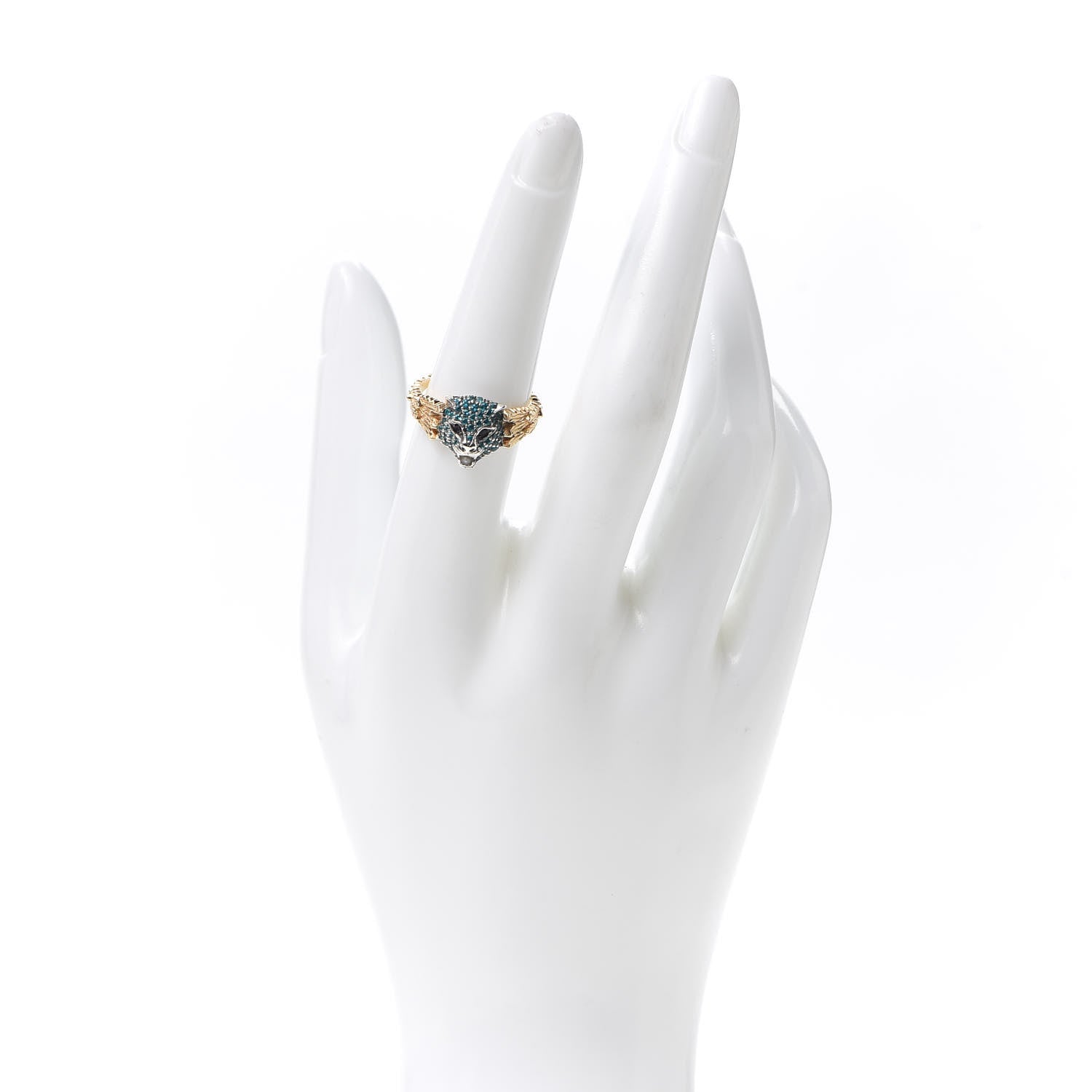 Gucci 18K Yellow Gold Sterling Silver Topaz Spinel Pearl Le Marche Des Merveilles Feline Ring 54 6.75 2 of 7