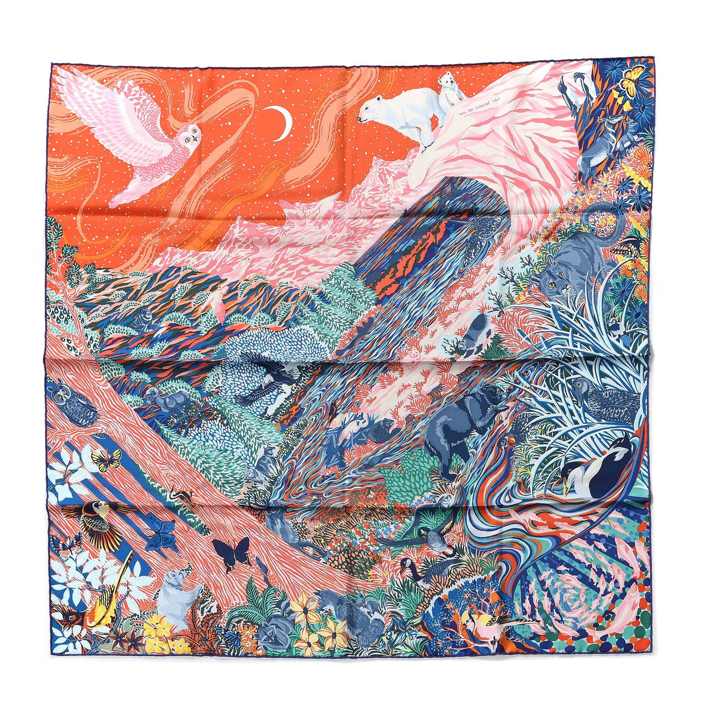Silk Into The Canadian Wild Scarf 90 Orange Vert Bleu