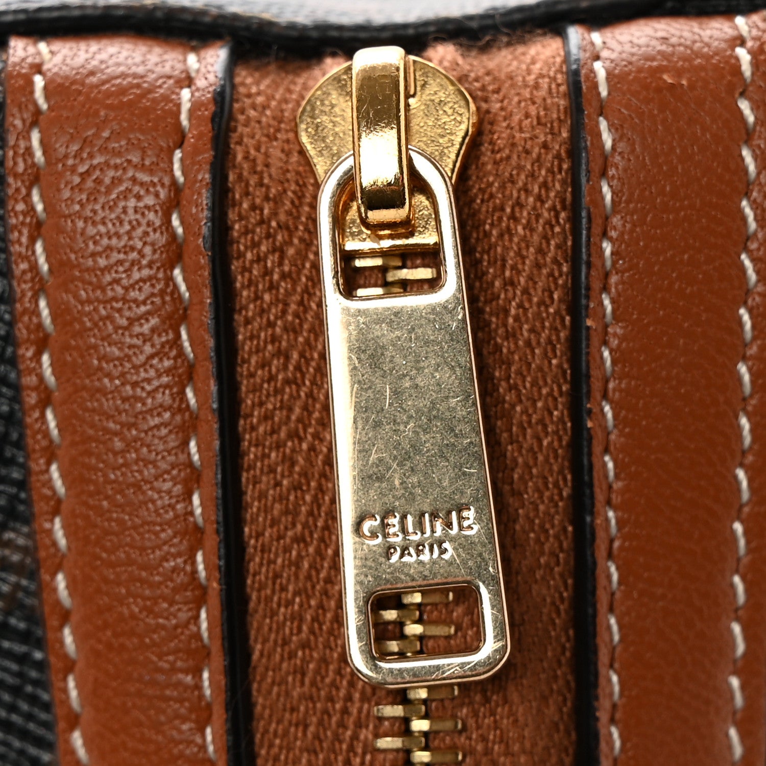 Celine Triomphe Canvas Calfskin Small Cosmetic Pouch Tan 9 of 9