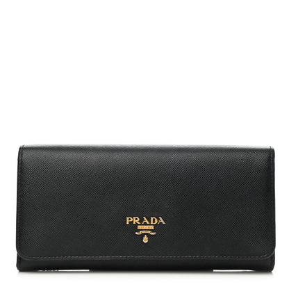 Prada Saffiano Metal Continental Flap Wallet Black 3 of 13