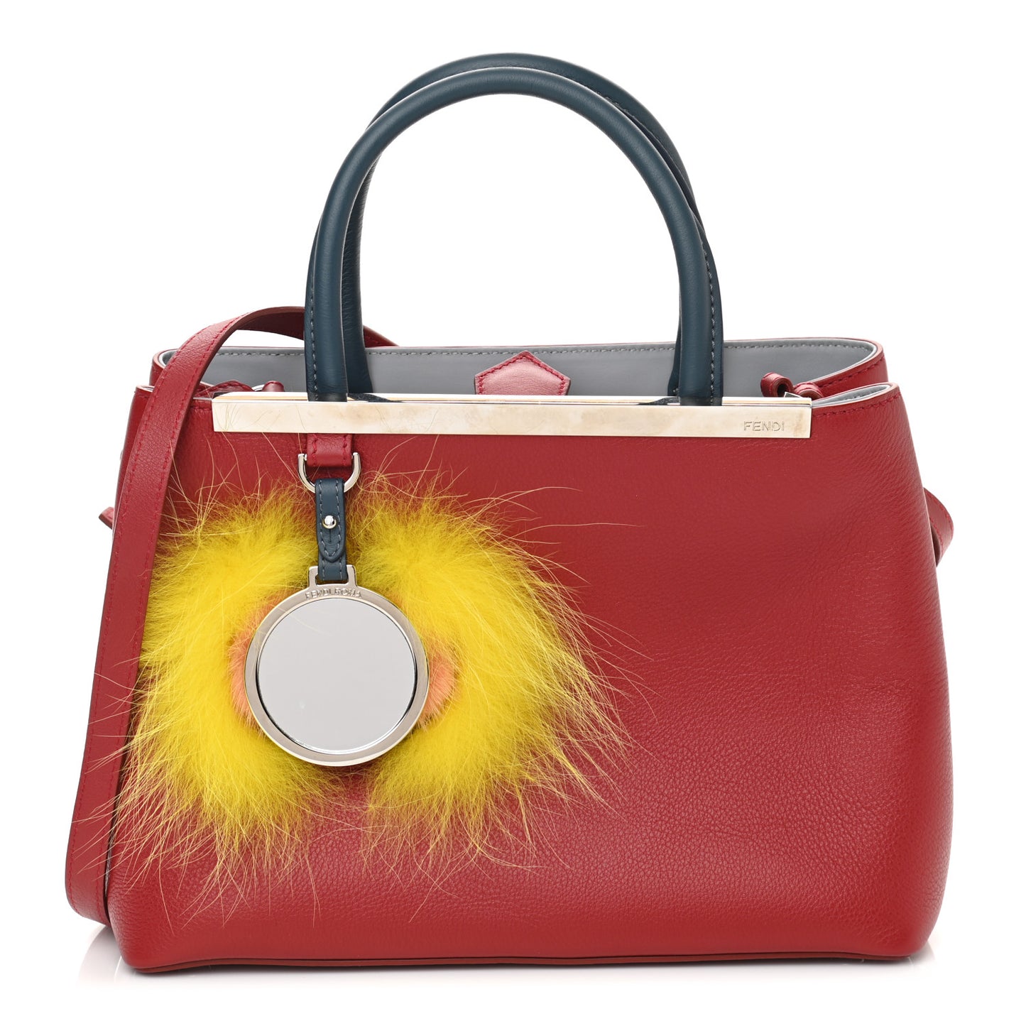 Vitello Dolce Fox Mink Crystal Bi-Color Monster Mirror Charm Petite 2Jours Tote Ribes