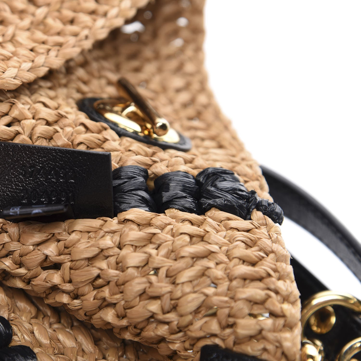 Gucci Raffia Effect Medium GG Marmont Shoulder Tote Bag Natural Black 7 of 11