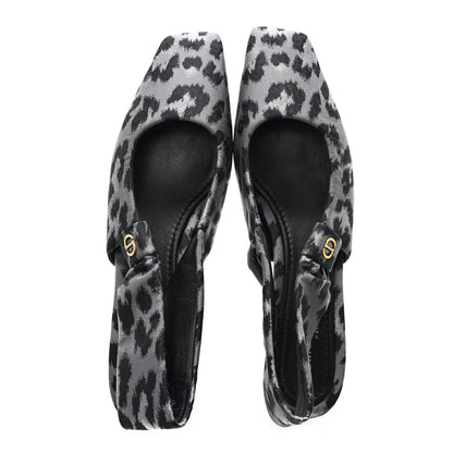 Christian Dior Shiny Nylon Leopard Print Mizza Slingback Pumps  40 Grey 2 of 9