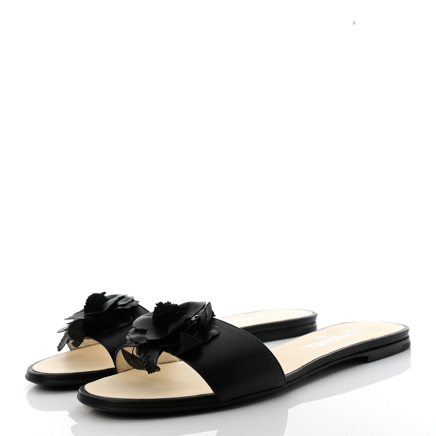 Lambskin Camellia Sandal Mule 38.5 Black