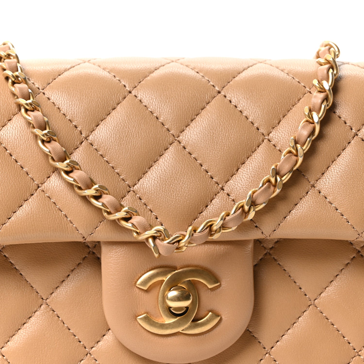 Chanel Lambskin Quilted Mini Rectangular Pearl Crush Flap Dark Beige 8 of 11