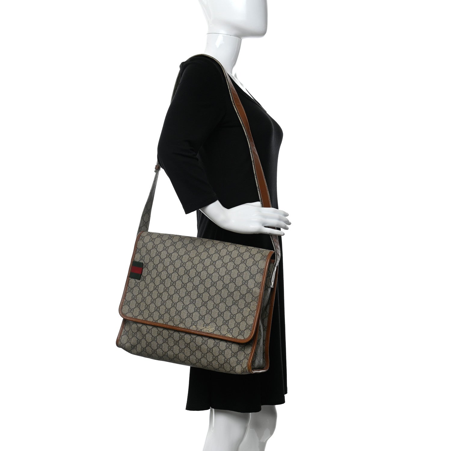Gucci GG Monogram Flap Messenger Bag Beige Dark Brown 2 of 14