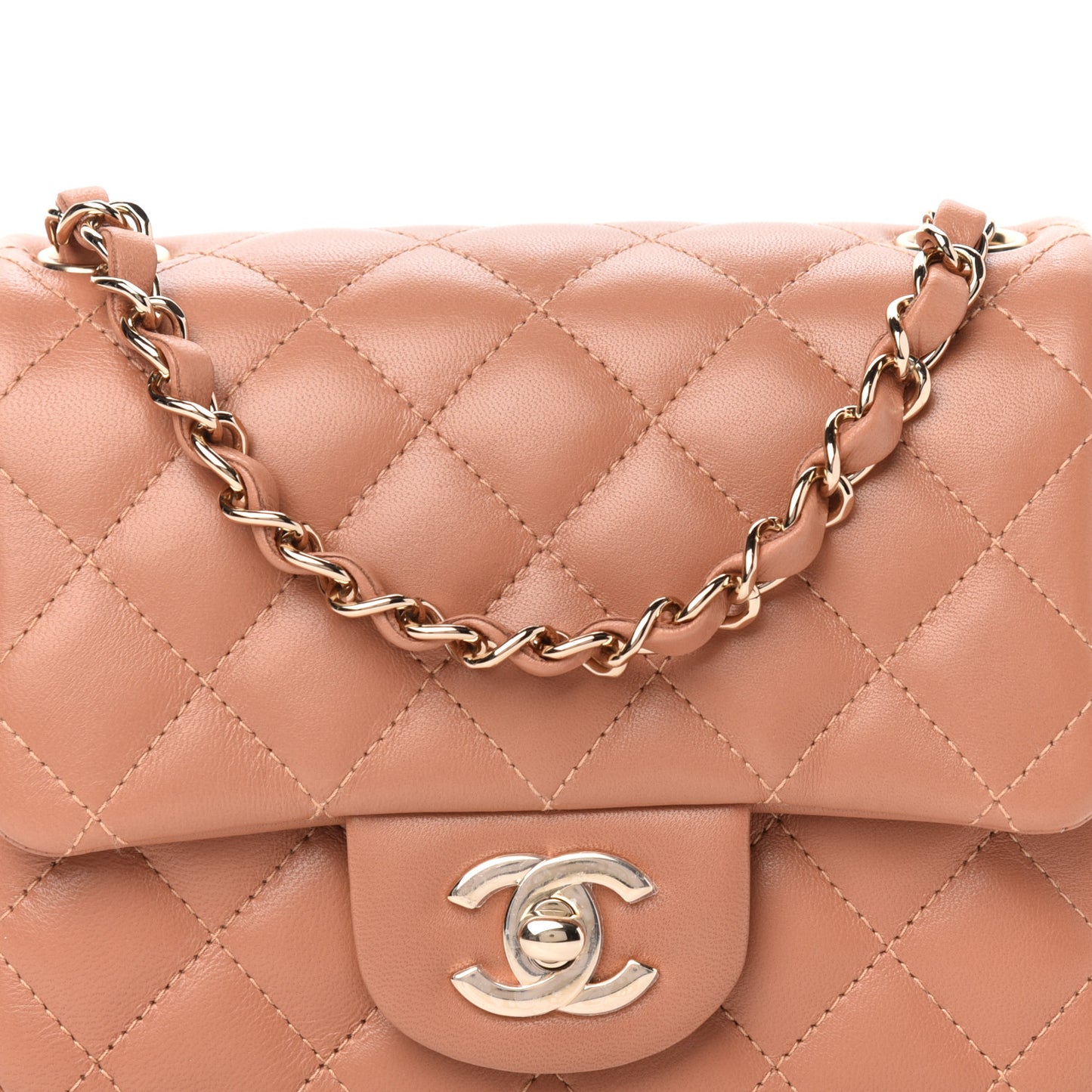 Lambskin Quilted Mini Square Flap Brown