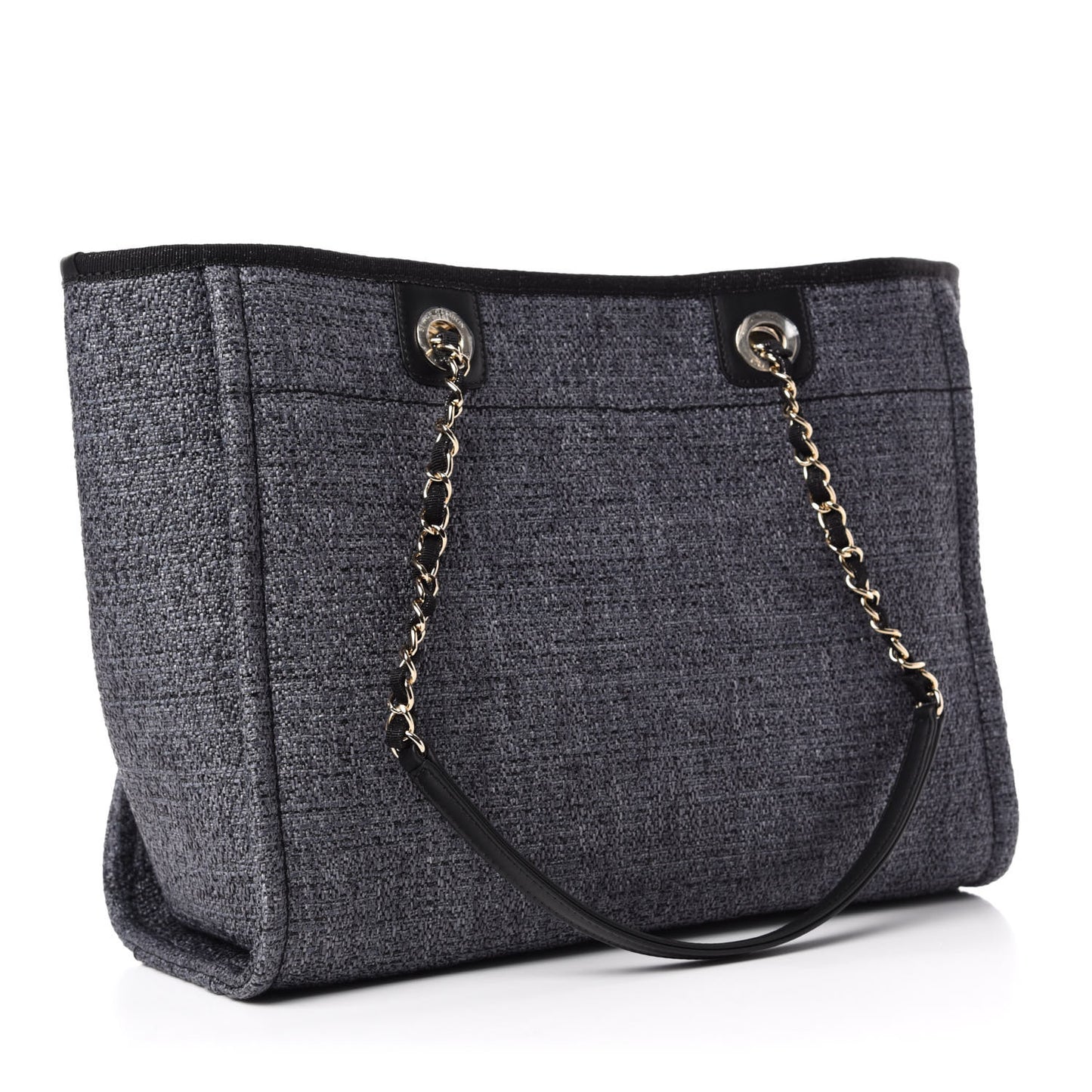 Woven Straw Raffia Small Deauville Tote Charcoal