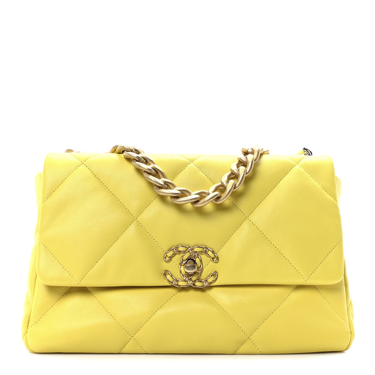 Chanel Lambskin Quilted Large Chanel 19 Flap Yellow 1 of 10