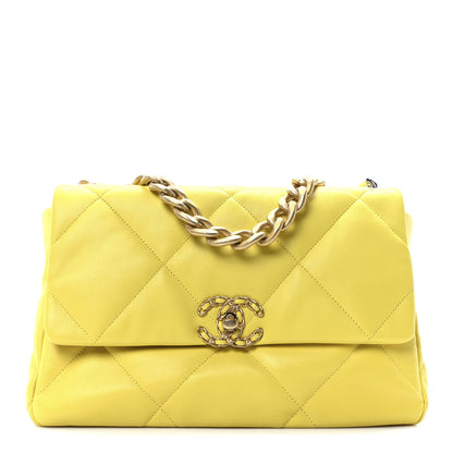 Chanel Lambskin Quilted Large Chanel 19 Flap Yellow 1 of 10