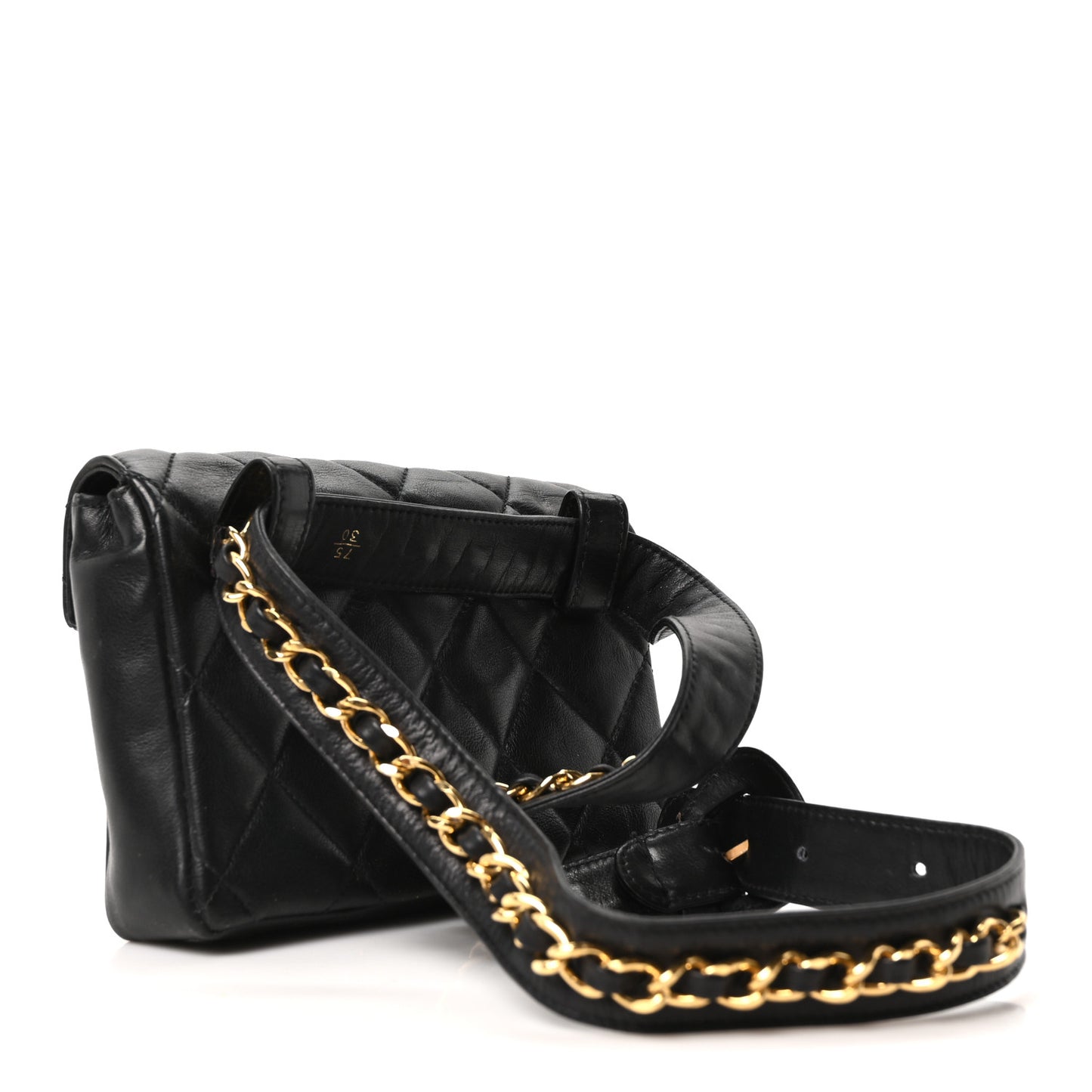 Lambskin Quilted Flap Waist Belt Bag 75 30 Black
