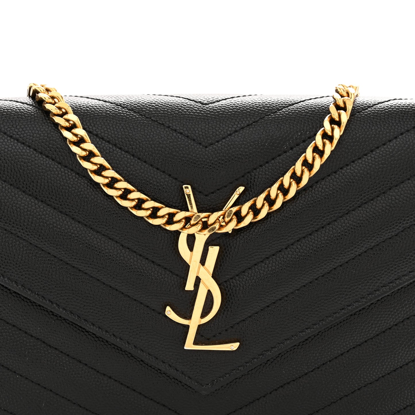 Grain De Poudre Matelasse Chevron Monogram Chain Wallet Black