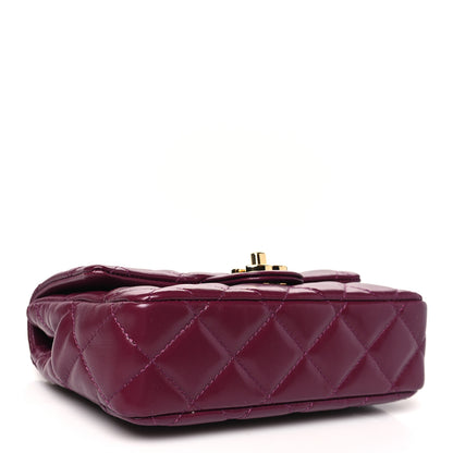 Chanel Shiny Lambskin Quilted Golden Links Top Handle Flap Dark Purple 4 of 11